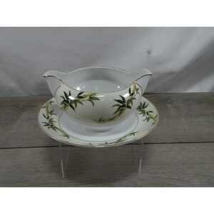 Kent China Ballhaus Gravy Boat & Underplate Bamboo Pattern Gold Trim